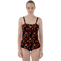 Abstract Flames Pattern Twist Front Tankini Set by bloomingvinedesign