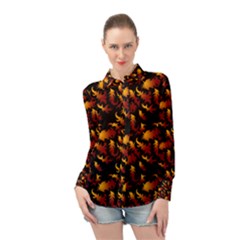 Abstract Flames Pattern Long Sleeve Chiffon Shirt