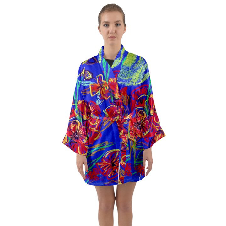 Poppies Long Sleeve Satin Kimono