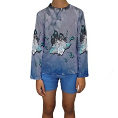 Sport, Surfboard With Flowers And Fish Kids  Long Sleeve Swimwear by FantasyWorld7