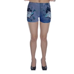 Sport, Surfboard With Flowers And Fish Skinny Shorts by FantasyWorld7