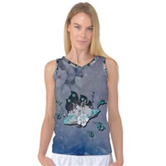 Sport, Surfboard With Flowers And Fish Women s Basketball Tank Top by FantasyWorld7