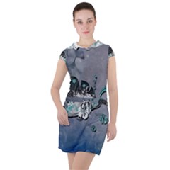 Sport, Surfboard With Flowers And Fish Drawstring Hooded Dress by FantasyWorld7