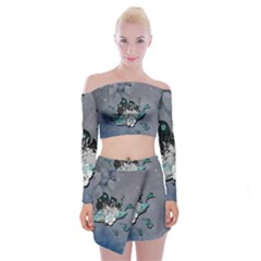 Sport, Surfboard With Flowers And Fish Off Shoulder Top With Mini Skirt Set by FantasyWorld7