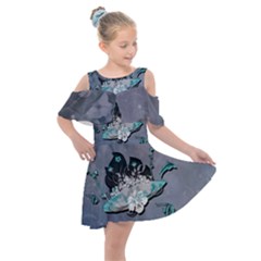 Sport, Surfboard With Flowers And Fish Kids  Shoulder Cutout Chiffon Dress by FantasyWorld7