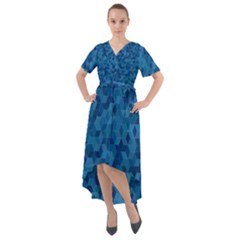 Blue Mosaic Front Wrap High Low Dress