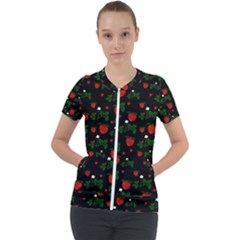 Strawberries Pattern Short Sleeve Zip Up Jacket by bloomingvinedesign