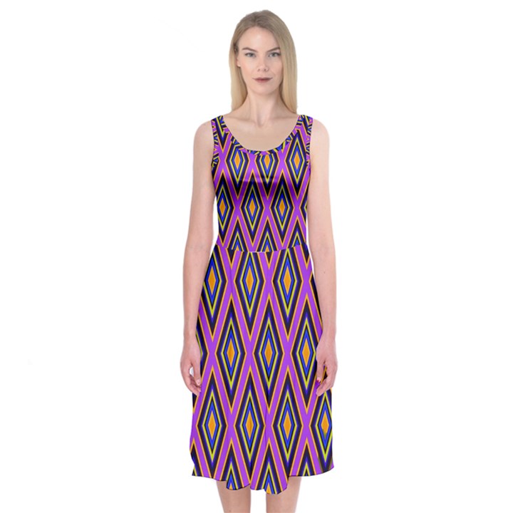 Colorful Diamonds Variation 4 Midi Sleeveless Dress