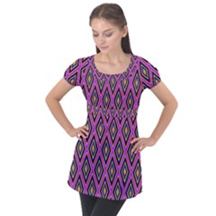 Colorful Diamonds Variation 4 Puff Sleeve Tunic Top by bloomingvinedesign