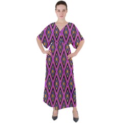 Colorful Diamonds Variation 4 V-neck Boho Style Maxi Dress by bloomingvinedesign