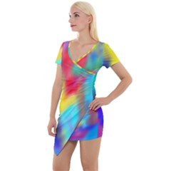 Soft Color Blend Short Sleeve Asymmetric Mini Dress by bloomingvinedesign