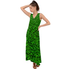 Green Mosaic V-neck Chiffon Maxi Dress