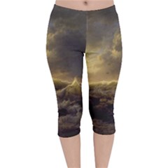 Andreas Achenbach Sea Ocean Water Velvet Capri Leggings  by Sudhe