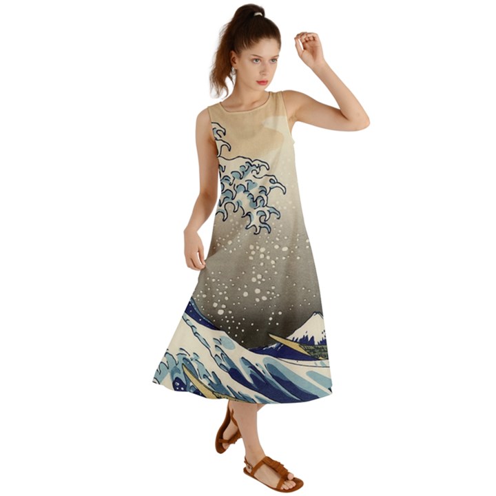 Image Woodblock Printing Woodcut Summer Maxi Dress