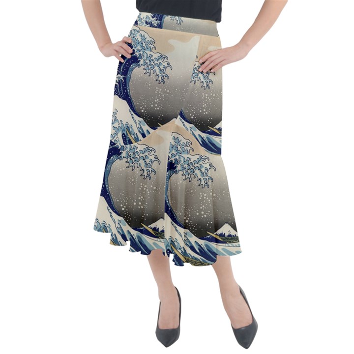 Image Woodblock Printing Woodcut Midi Mermaid Skirt