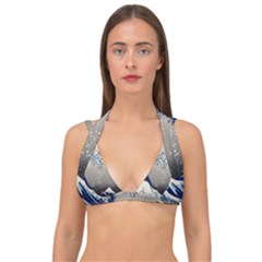 Image Woodblock Printing Woodcut Double Strap Halter Bikini Top by Sudhe