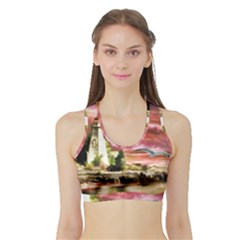 Lighthouse Ocean Sunset Seagulls Sports Bra With Border by Sudhe