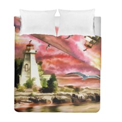 Lighthouse Ocean Sunset Seagulls Duvet Cover Double Side (full/ Double Size) by Sudhe