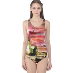 Lighthouse Ocean Sunset Seagulls One Piece Swimsuit by Sudhe