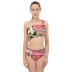 Lighthouse Ocean Sunset Seagulls Spliced Up Two Piece Swimsuit by Sudhe