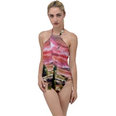 Lighthouse Ocean Sunset Seagulls Go With The Flow One Piece Swimsuit by Sudhe