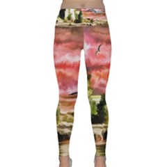 Lighthouse Ocean Sunset Seagulls Lightweight Velour Classic Yoga Leggings by Sudhe