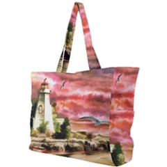 Lighthouse Ocean Sunset Seagulls Simple Shoulder Bag by Sudhe