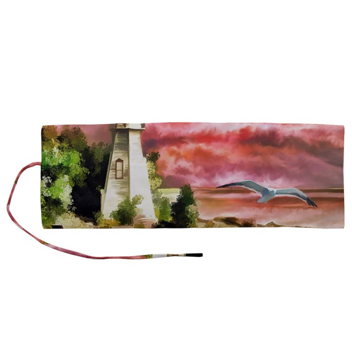 Lighthouse Ocean Sunset Seagulls Roll Up Canvas Pencil Holder (M)