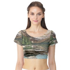 Glacier National Park Scenic View Short Sleeve Crop Top by Sudhe