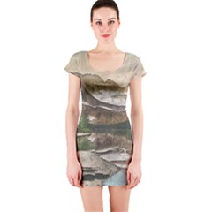 Glacier National Park Scenic View Short Sleeve Bodycon Dress by Sudhe