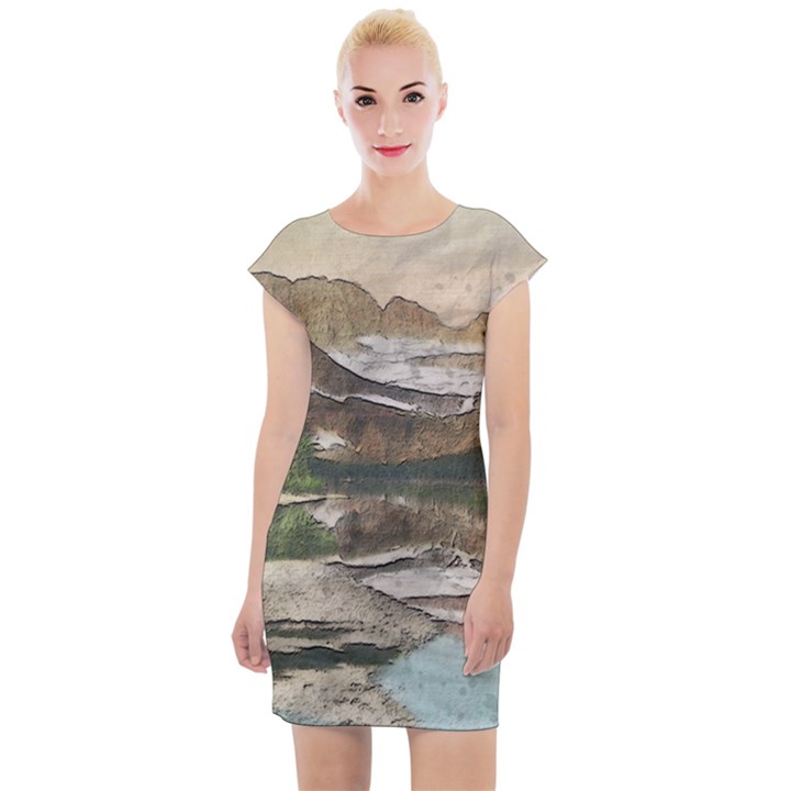 Glacier National Park Scenic View Cap Sleeve Bodycon Dress