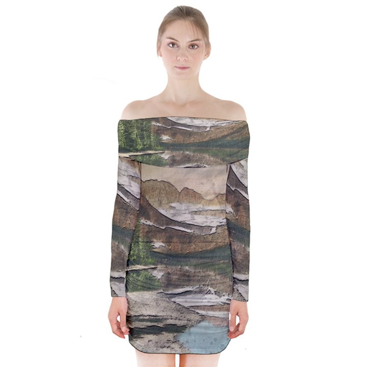 Glacier National Park Scenic View Long Sleeve Off Shoulder Dress