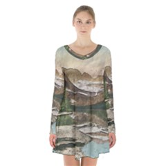 Glacier National Park Scenic View Long Sleeve Velvet V-neck Dress by Sudhe