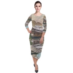 Glacier National Park Scenic View Quarter Sleeve Midi Velour Bodycon Dress by Sudhe