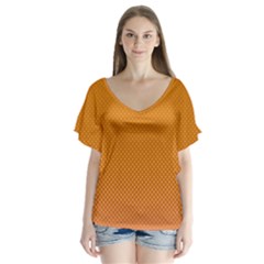 Orange Dotted Grid V-neck Flutter Sleeve Top by retrotoomoderndesigns