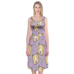 Corgi Pattern Midi Sleeveless Dress by Sudhe