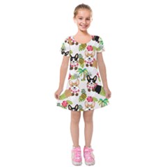 Corgis Pattern Kids  Short Sleeve Velvet Dress by Sudhe