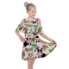 Corgis Pattern Kids  Shoulder Cutout Chiffon Dress by Sudhe