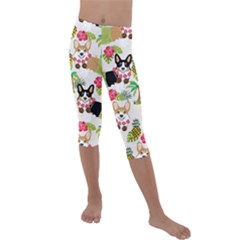 Corgis Pattern Kids  Lightweight Velour Capri Leggings  by Sudhe