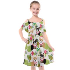 Corgis Pattern Kids  Cut Out Shoulders Chiffon Dress by Sudhe