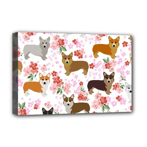 Corgis Corgi Pattern Deluxe Canvas 18  X 12  (stretched) by Sudhe