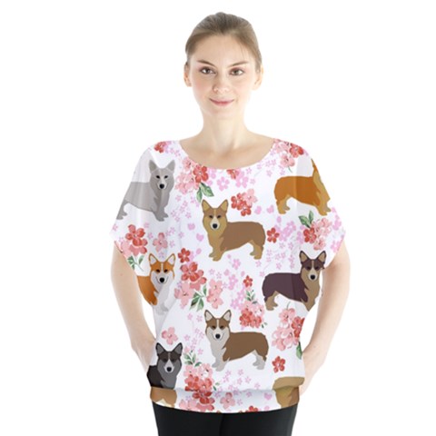 Corgis Corgi Pattern Batwing Chiffon Blouse by Sudhe