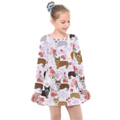 Corgis Corgi Pattern Kids  Long Sleeve Dress by Sudhe