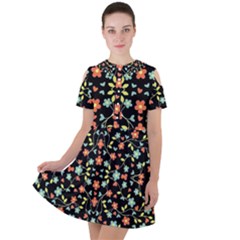 Flowers-2 Short Sleeve Shoulder Cut Out Dress 