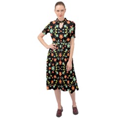 Flowers-2 Keyhole Neckline Chiffon Dress