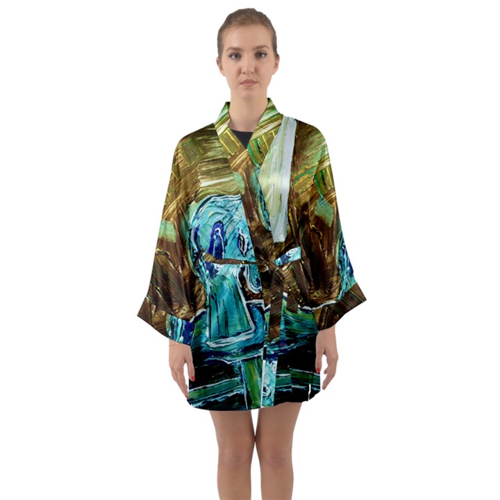 wood horsey-1-1 Long Sleeve Satin Kimono