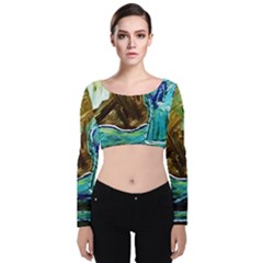 Wood Horsey-1-1 Velvet Long Sleeve Crop Top by bestdesignintheworld