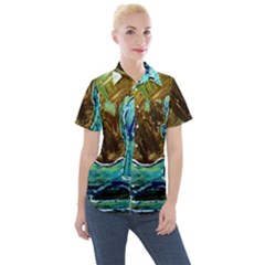 Wood Horsey-1-1 Women s Short Sleeve Pocket Shirt