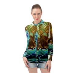 Wood Horsey-1-1 Long Sleeve Chiffon Shirt