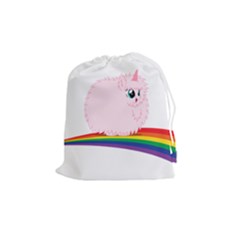 Pink Fluffy Unicorns Dancing On Rainbows Drawing Drawstring Pouch (medium) by Sudhe